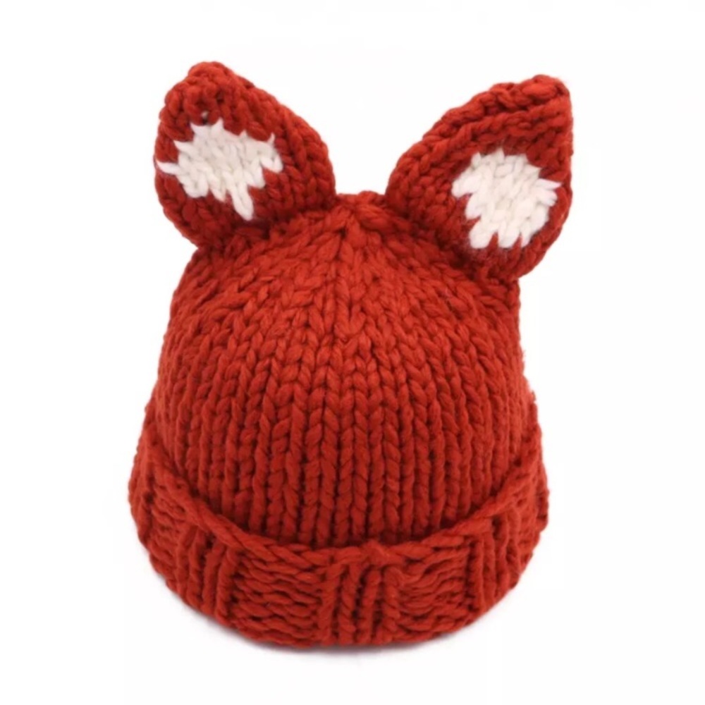 NEW Orange Knit Fox Ears Animal Beanie Hat Cap Boutique Crochet Winter Cold Snow